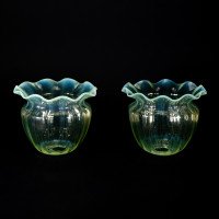 A Set of Four Vaseline Glass Shades with a Stylised Ribbed Pattern and Elegantly Scalloped Rims - Thumbnail 6