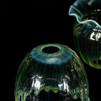 A Set of Four Vaseline Glass Shades with a Stylised Ribbed Pattern and Elegantly Scalloped Rims - Thumbnail 7