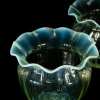 A Set of Four Vaseline Glass Shades with a Stylised Ribbed Pattern and Elegantly Scalloped Rims - Thumbnail 8