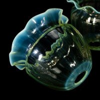 A Set of Four Vaseline Glass Shades with a Stylised Ribbed Pattern and Elegantly Scalloped Rims - Thumbnail 9