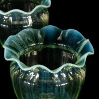 A Set of Four Vaseline Glass Shades with a Stylised Ribbed Pattern and Elegantly Scalloped Rims - Thumbnail 10