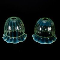 A Set of Four Vaseline Glass Shades with a Stylised Ribbed Pattern and Elegantly Scalloped Rims - Thumbnail 11