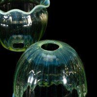 A Set of Four Vaseline Glass Shades with a Stylised Ribbed Pattern and Elegantly Scalloped Rims - Thumbnail 12