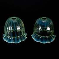 A Set of Four Vaseline Glass Shades with a Stylised Ribbed Pattern and Elegantly Scalloped Rims - Thumbnail 13