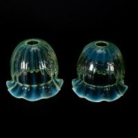 A Set of Four Vaseline Glass Shades with a Stylised Ribbed Pattern and Elegantly Scalloped Rims - Thumbnail 14