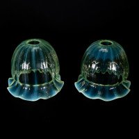 A Set of Four Vaseline Glass Shades with a Stylised Ribbed Pattern and Elegantly Scalloped Rims - Thumbnail 15
