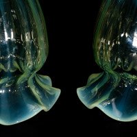 A Set of Four Vaseline Glass Shades with a Stylised Ribbed Pattern and Elegantly Scalloped Rims - Thumbnail 16