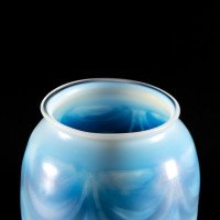 A Pair of Opalescent Glass Shades with Striking Feathered Patterns & Flared Petal-Shaped Rim - Thumbnail 4