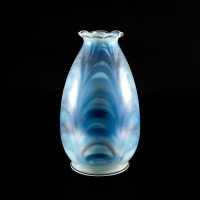 A Pair of Opalescent Glass Shades with Striking Feathered Patterns & Flared Petal-Shaped Rim - Thumbnail 6