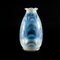 A Pair of Opalescent Glass Shades with Striking Feathered Patterns & Flared Petal-Shaped Rim - Thumbnail 10