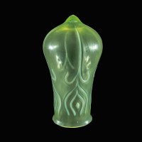 A Rare Vaseline Arts & Crafts Shade with Peacock Feather Motif & Bulbous Design - Thumbnail 2