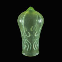 A Rare Vaseline Arts & Crafts Shade with Peacock Feather Motif & Bulbous Design - Thumbnail 4
