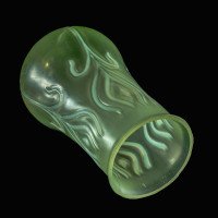 A Rare Vaseline Arts & Crafts Shade with Peacock Feather Motif & Bulbous Design - Thumbnail 5