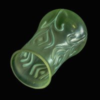 A Rare Vaseline Arts & Crafts Shade with Peacock Feather Motif & Bulbous Design - Thumbnail 6