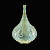 Rare Teardrop Vaseline Glass Shade with Peacock Feather Motifs and Green Tint - Thumbnail 1