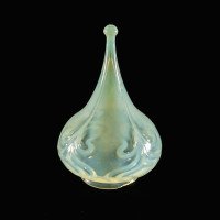 A Rare Tear Drop Vaseline Glass Shade with Peacock Feather Motifs & Green-White Tint - Thumbnail 2