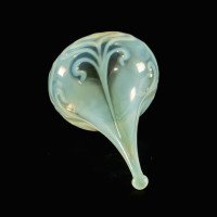 A Rare Tear Drop Vaseline Glass Shade with Peacock Feather Motifs & Green-White Tint - Thumbnail 7