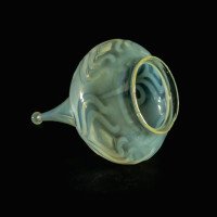 A Rare Tear Drop Vaseline Glass Shade with Peacock Feather Motifs & Green-White Tint - Thumbnail 9