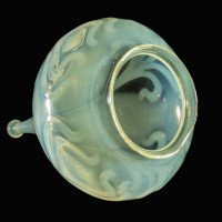A Rare Tear Drop Vaseline Glass Shade with Peacock Feather Motifs & Green-White Tint - Thumbnail 10