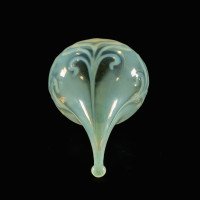 Rare Teardrop Vaseline Glass Shade with Peacock Feather Motifs and Green Tint - Thumbnail 11