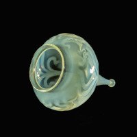 A Rare Tear Drop Vaseline Glass Shade with Peacock Feather Motifs & Green-White Tint - Thumbnail 12