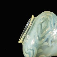 A Rare Tear Drop Vaseline Glass Shade with Peacock Feather Motifs & Green-White Tint - Thumbnail 16