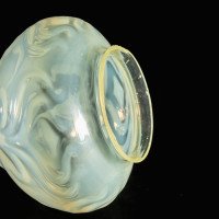 A Rare Tear Drop Vaseline Glass Shade with Peacock Feather Motifs & Green-White Tint - Thumbnail 17
