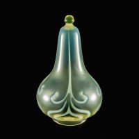 Teardrop Vaseline Glass Shade with Stylised Peacock Feather Motifs c.1900 - Thumbnail 1