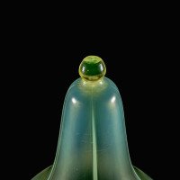 Teardrop Vaseline Glass Shade with Stylised Peacock Feather Motifs c.1900 - Thumbnail 16
