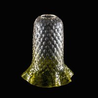 A Vaseline Glass Shade with Textured Honeycomb Pattern and Gently Ruffled Green Rim - Thumbnail 3