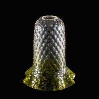 A Vaseline Glass Shade with Textured Honeycomb Pattern and Gently Ruffled Green Rim - Thumbnail 4