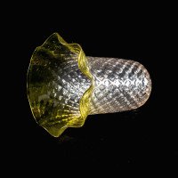 A Vaseline Glass Shade with Textured Honeycomb Pattern and Gently Ruffled Green Rim - Thumbnail 6