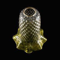 A Vaseline Glass Shade with Textured Honeycomb Pattern and Gently Ruffled Green Rim - Thumbnail 10