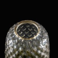 A Vaseline Glass Shade with Textured Honeycomb Pattern and Gently Ruffled Green Rim - Thumbnail 11
