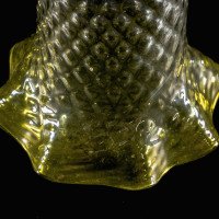 A Vaseline Glass Shade with Textured Honeycomb Pattern and Gently Ruffled Green Rim - Thumbnail 12