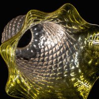 A Vaseline Glass Shade with Textured Honeycomb Pattern and Gently Ruffled Green Rim - Thumbnail 13