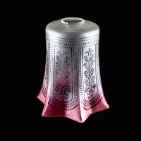 An Acid Etched Vaseline Glass Shade with Floral Motifs & Deep Pink-Tinted Flared Rim - Thumbnail 3