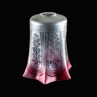 An Acid Etched Vaseline Glass Shade with Floral Motifs & Deep Pink-Tinted Flared Rim - Thumbnail 4