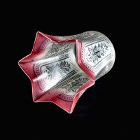 An Acid Etched Vaseline Glass Shade with Floral Motifs & Deep Pink-Tinted Flared Rim - Thumbnail 7