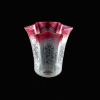 An Acid Etched Vaseline Glass Shade with Floral Motifs & Deep Pink-Tinted Flared Rim - Thumbnail 10