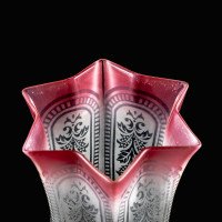 An Acid Etched Vaseline Glass Shade with Floral Motifs & Deep Pink-Tinted Flared Rim - Thumbnail 13