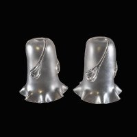 A Pair of Frosted Glass Shades with Teardrop Embellishments & Ruffled Rims