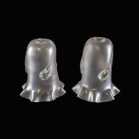 A Pair of Frosted Glass Shades with Teardrop Embellishments & Ruffled Rims - Thumbnail 4