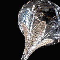 Wheel-Turned Clear Glass Shade with Peacock Feather Design & Textured Top - Thumbnail 10