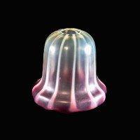 Striped Vaseline Glass Shade with Ribbed Bell Shape & Soft Pink Accents