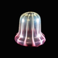 Striped Vaseline Glass Shade with Ribbed Bell Shape & Soft Pink Accents - Thumbnail 2