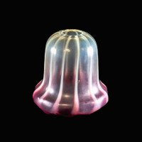 Striped Vaseline Glass Shade with Ribbed Bell Shape & Soft Pink Accents - Thumbnail 3