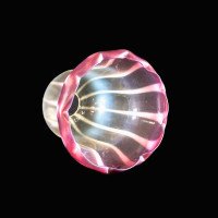 Striped Vaseline Glass Shade with Ribbed Bell Shape & Soft Pink Accents - Thumbnail 4
