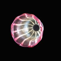 Striped Vaseline Glass Shade with Ribbed Bell Shape & Soft Pink Accents - Thumbnail 6