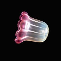 Striped Vaseline Glass Shade with Ribbed Bell Shape & Soft Pink Accents - Thumbnail 7